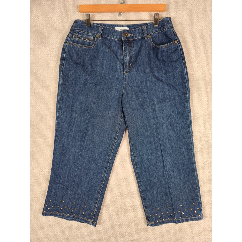 Christopher & Banks Womens Studded Denim Capri Jeans Blue Size 10‎ Medium Wash